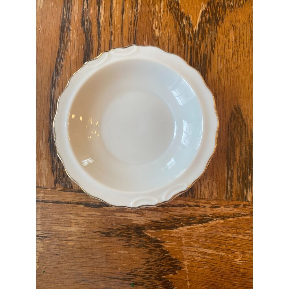Vintage Enesco White Porcelain Small Plate Tray With Gold Trim Scalloped Edge 4.